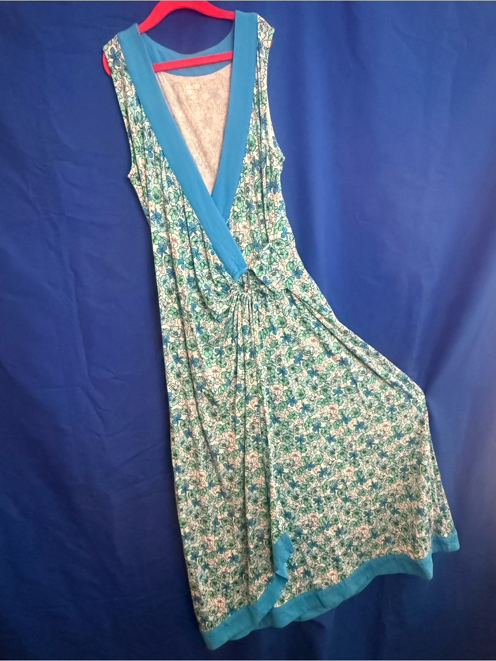 Lands' End Teal and White Floral Wrap Maxi Dress